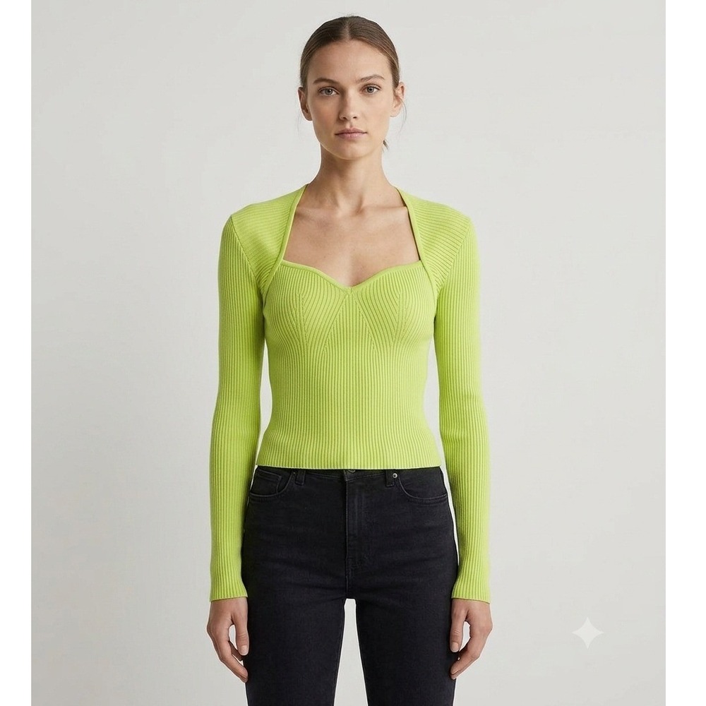 Express Lime Green Ribbed Sweetheart Neck Long Sleeveโ Crop Top NWT Size M